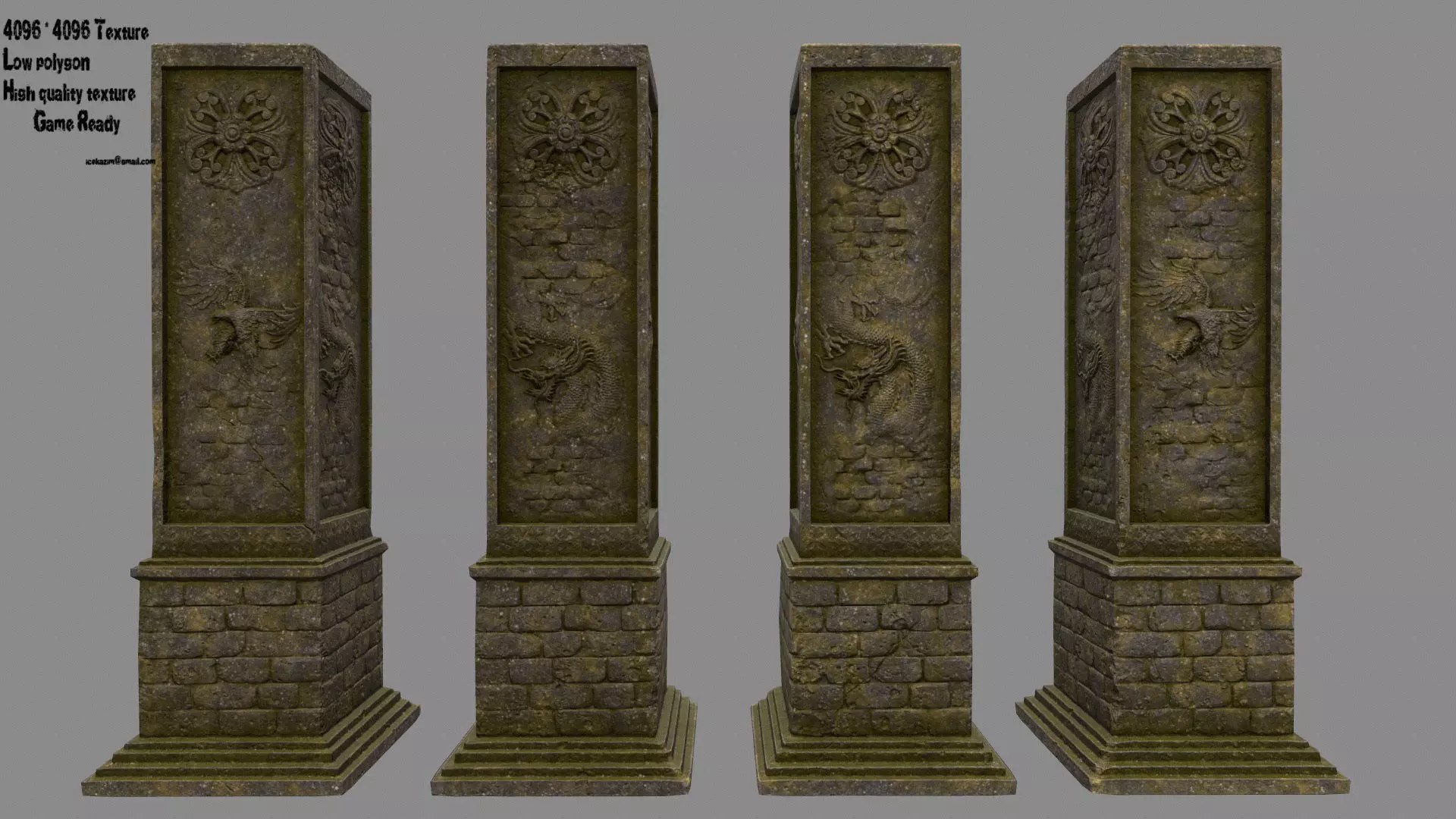 pillar 1 set of four stone columns Low-poly 3D model_0