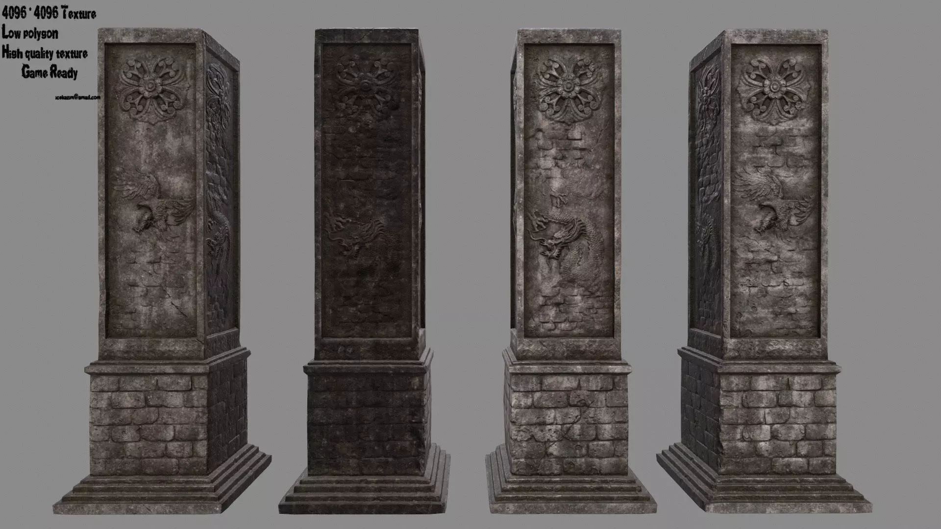 pillar 2 four pillars Low-poly 3D model_0