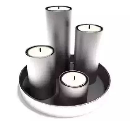 candlestick set of candles in silver tray