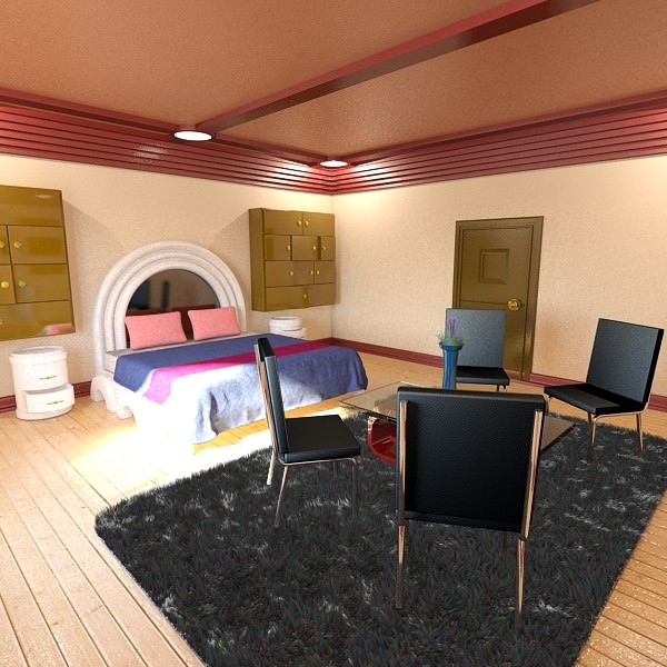 Bedroom with round window 3D model_1