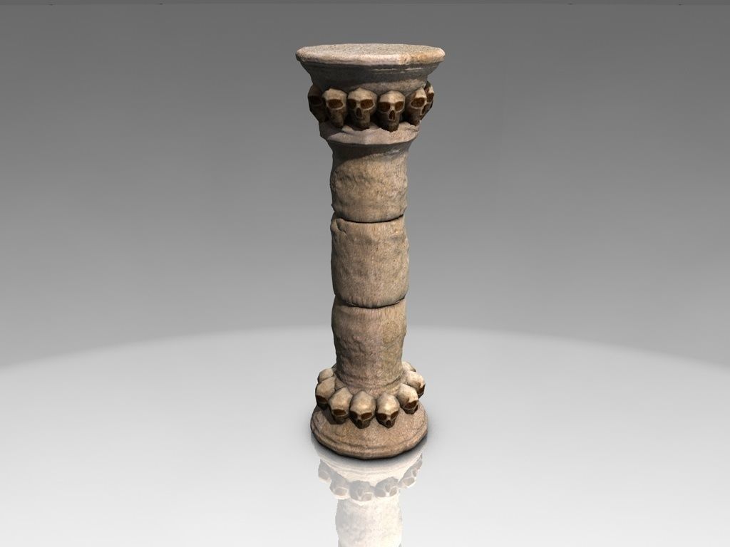 Stone Pillar column with skulls Low-poly 3D model_2