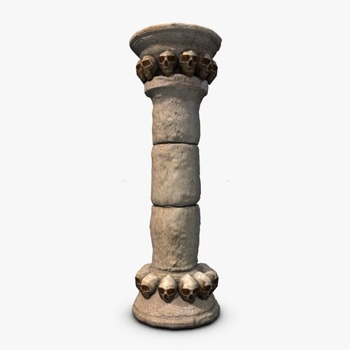Stone Pillar column with skulls Low-poly 3D model