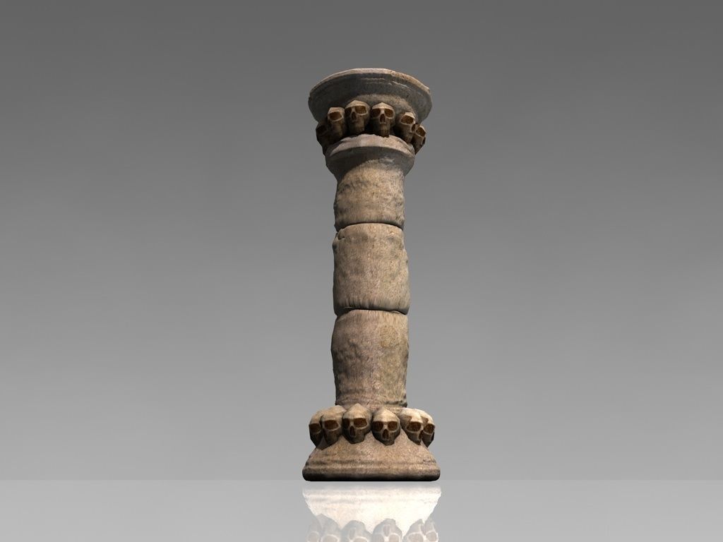 Stone Pillar column with skulls Low-poly 3D model_1