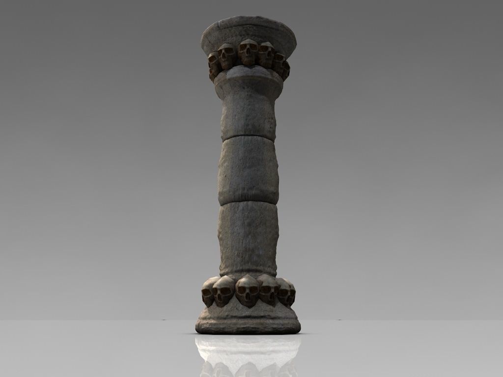 Stone Pillar column with skulls Low-poly 3D model_3