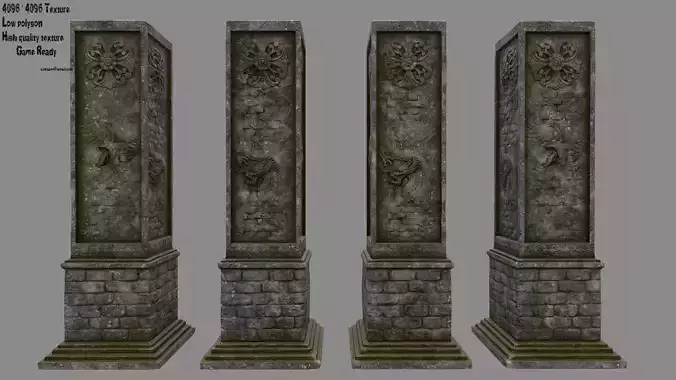 pillar 3 set of four stone columns