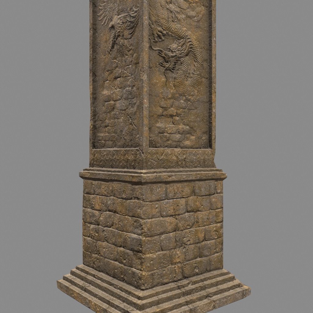 pillar 4 set of four wooden pillars Low-poly 3D model_1