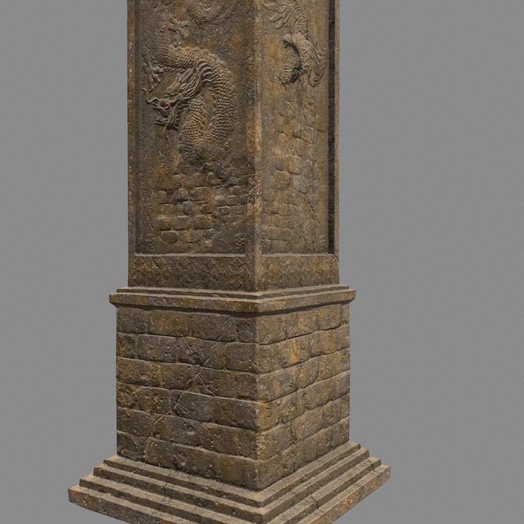 pillar 4 set of four wooden pillars Low-poly 3D model_3