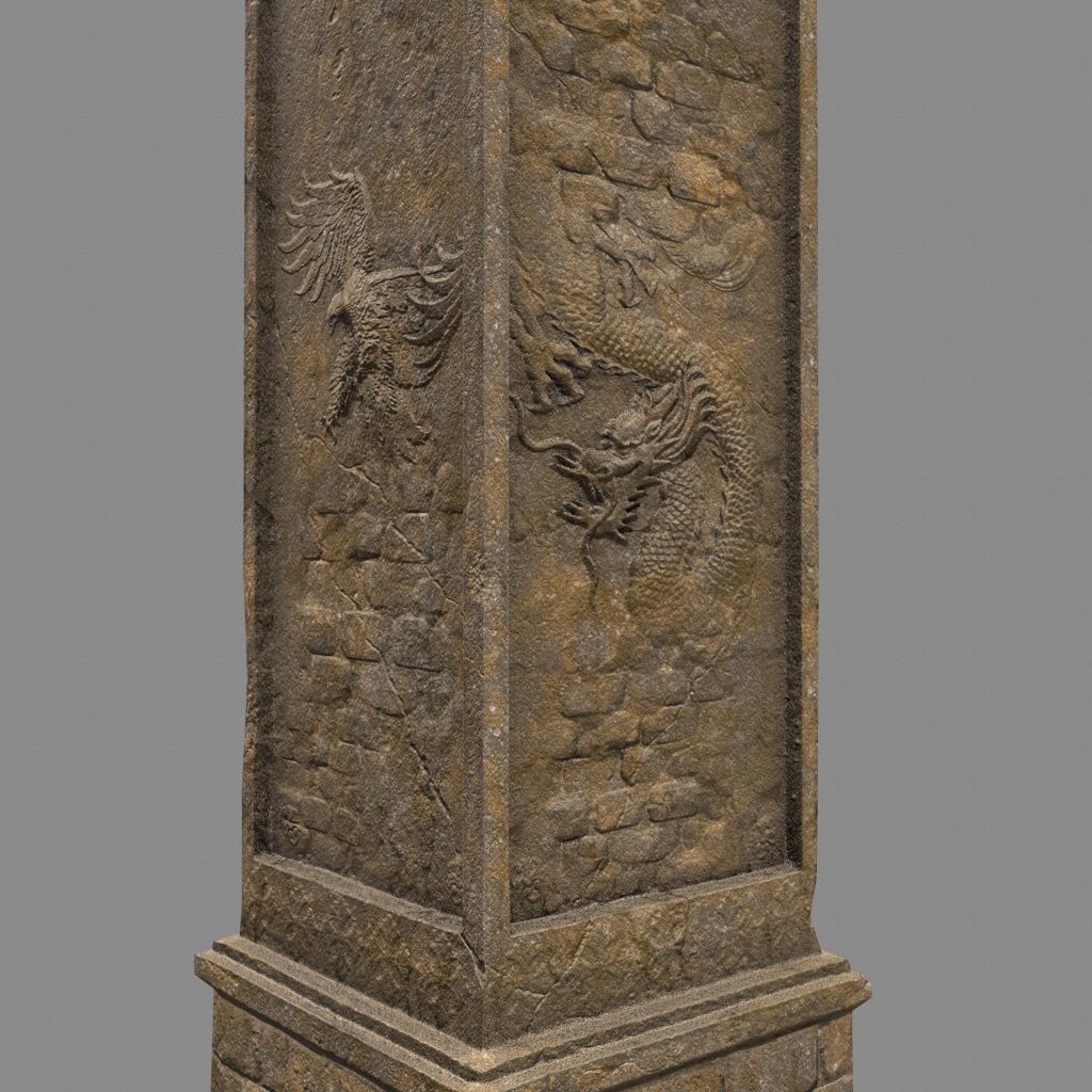 pillar 4 set of four wooden pillars Low-poly 3D model_6