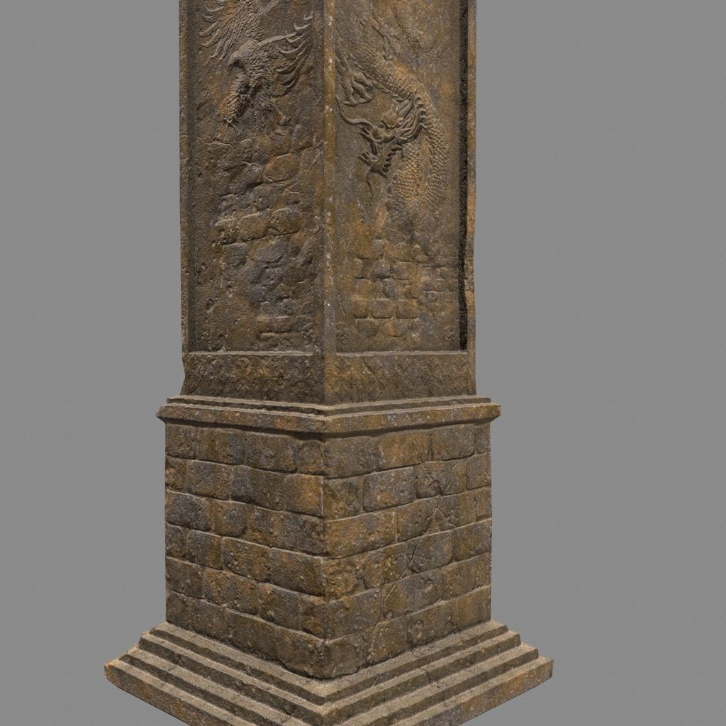 pillar 4 set of four wooden pillars Low-poly 3D model_2