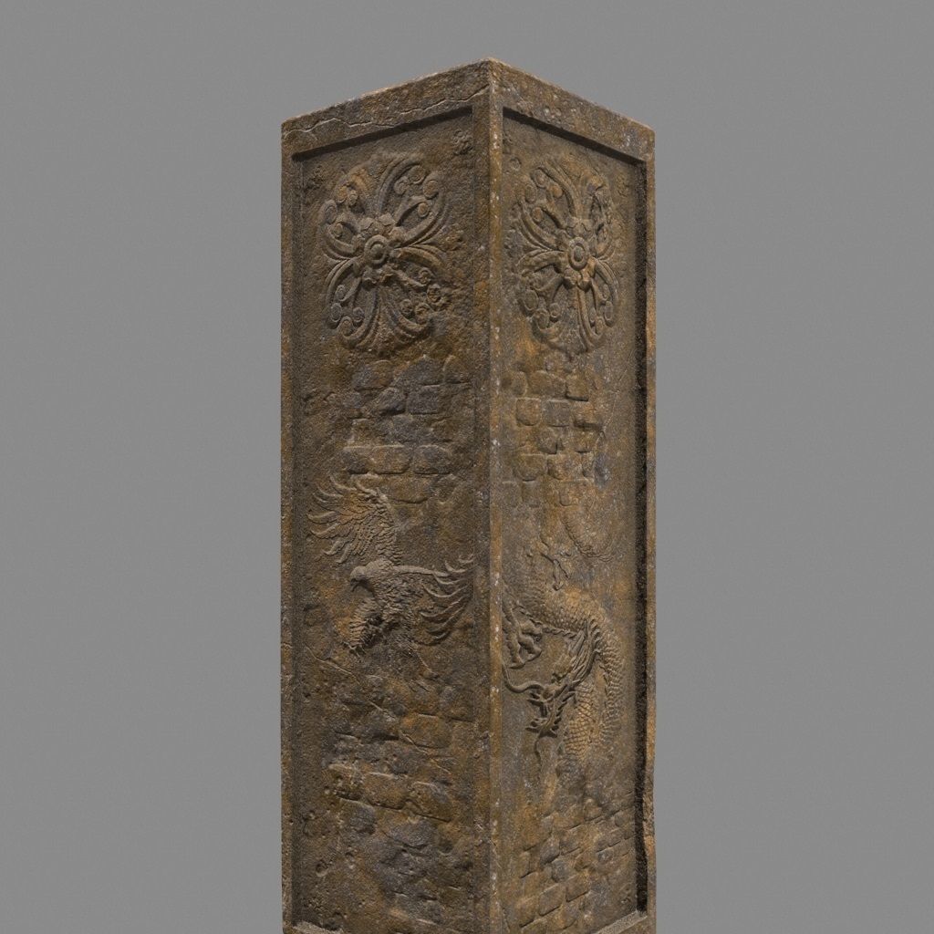 pillar 4 set of four wooden pillars Low-poly 3D model_5