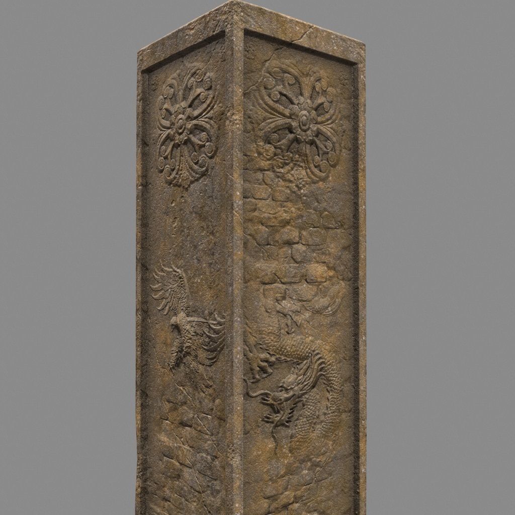 pillar 4 set of four wooden pillars Low-poly 3D model_4