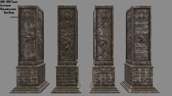 pillar 5 four pillars Low-poly 3D model