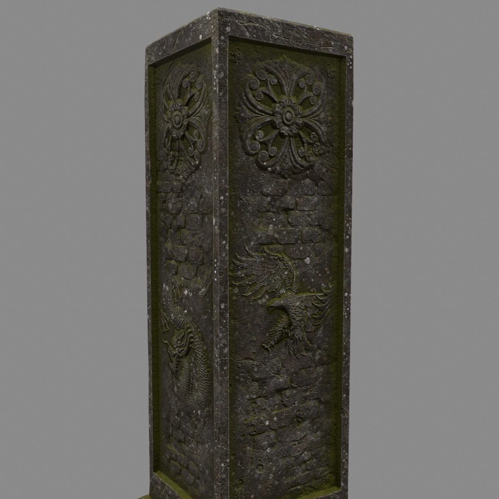 column four stone pillars Low-poly 3D model_4