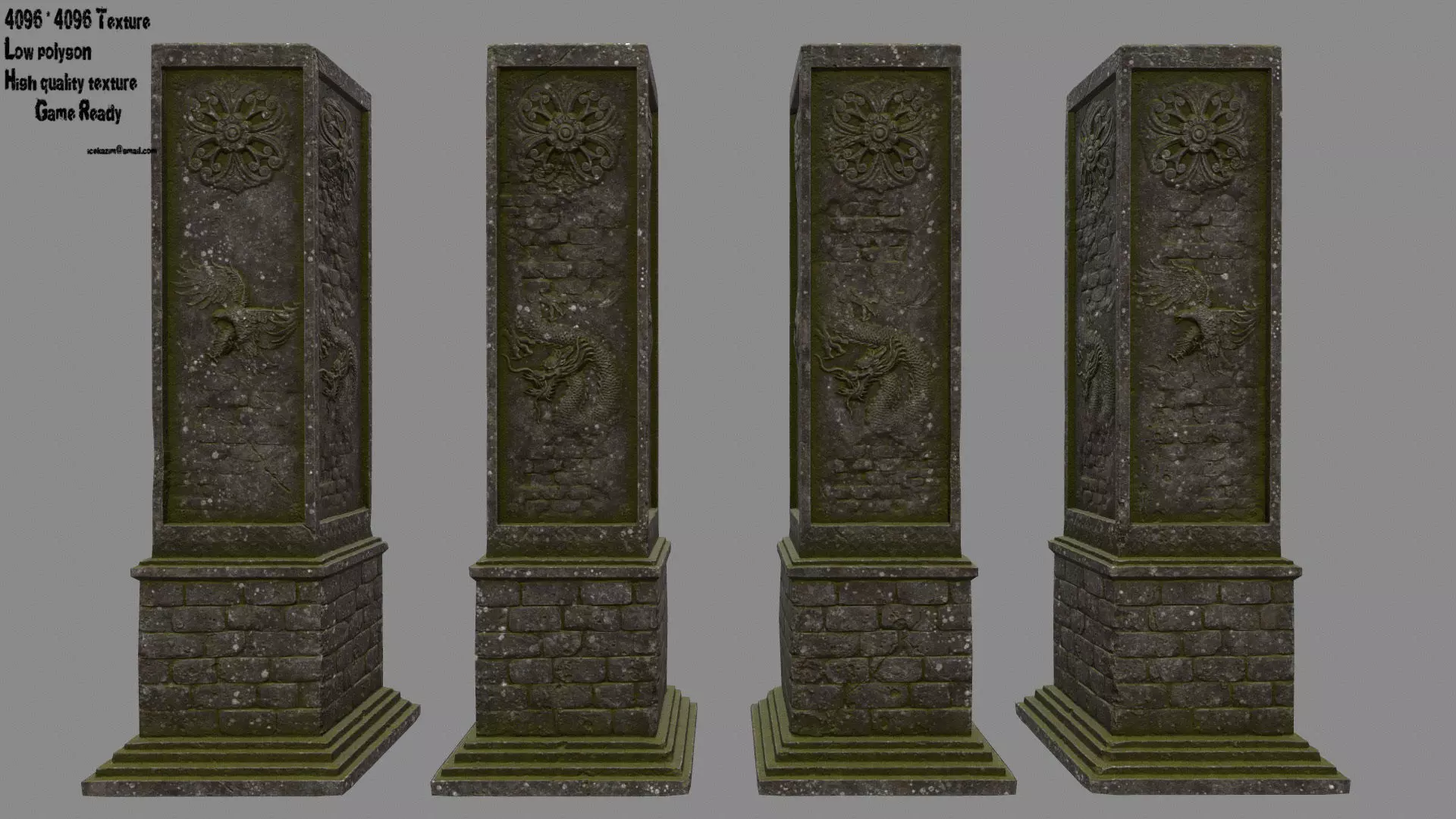 column four stone pillars Low-poly 3D model_0