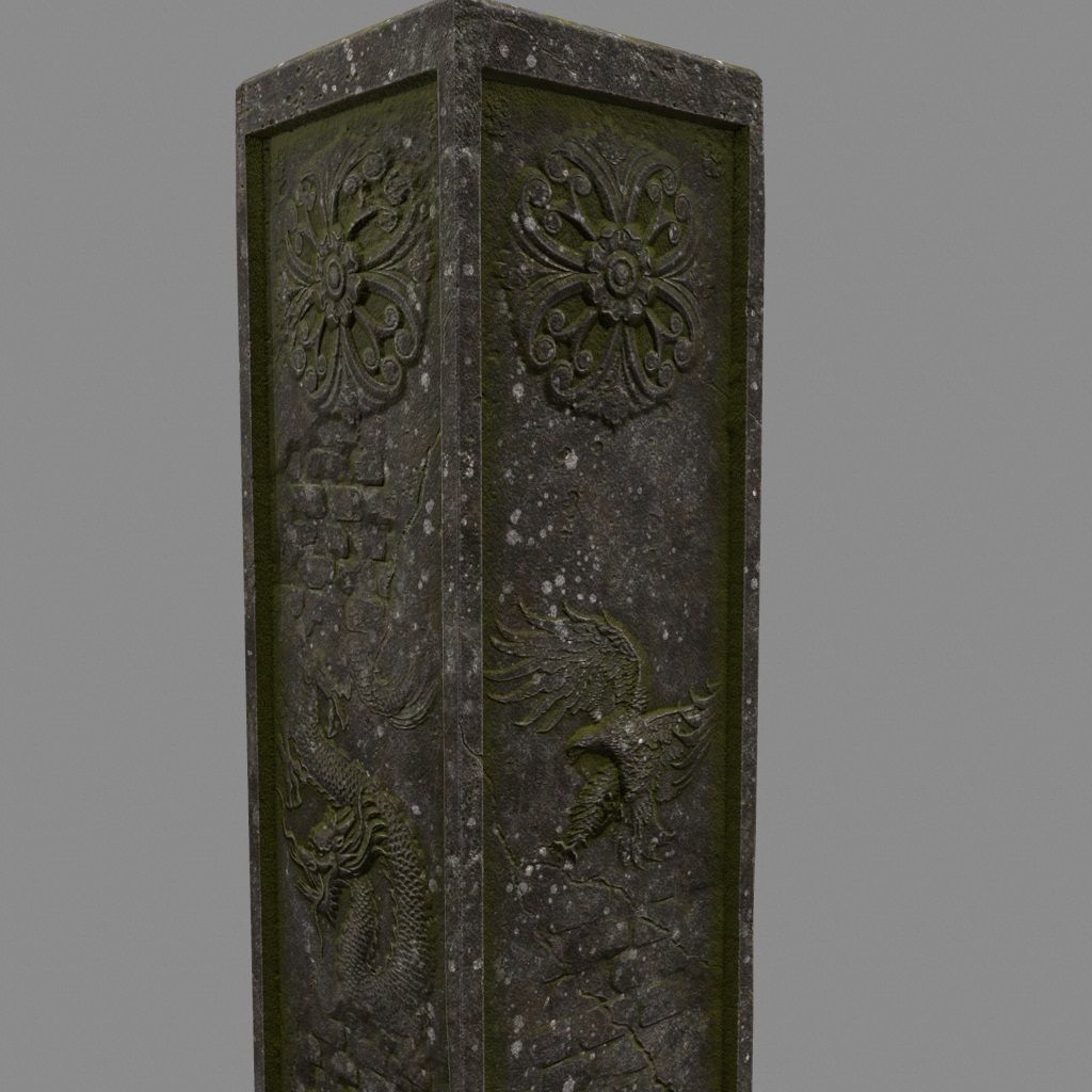 column four stone pillars Low-poly 3D model_2
