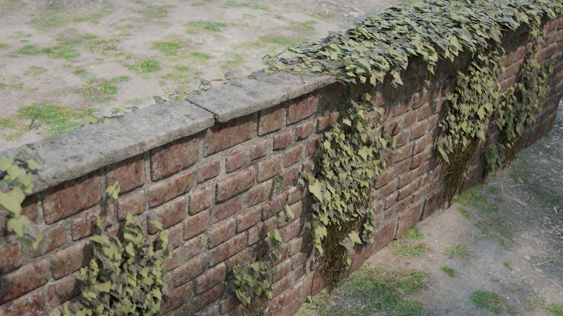 Red brick wall with ivy 3D model_4