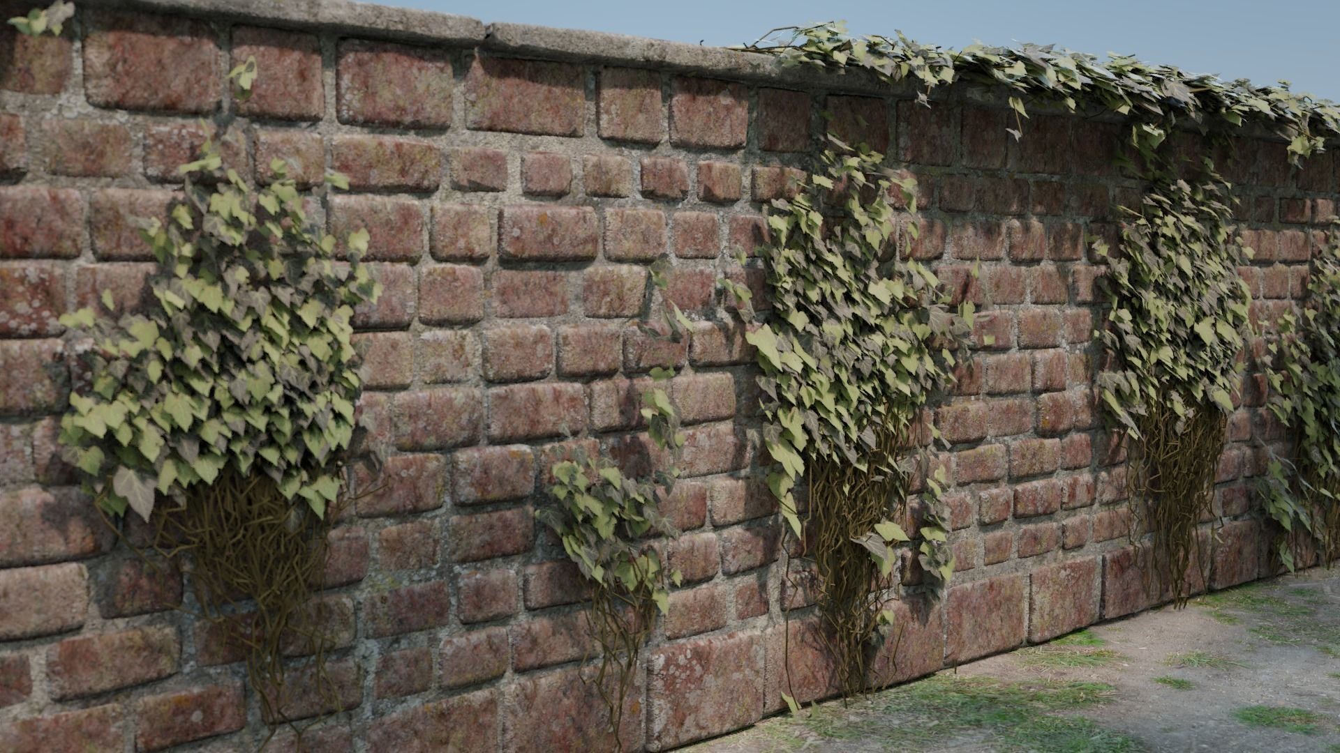 Red brick wall with ivy 3D model_6
