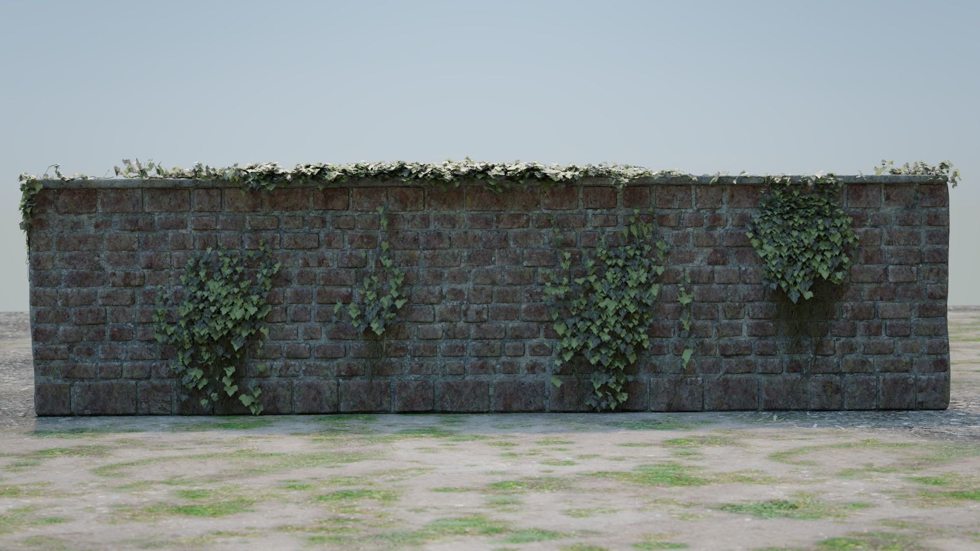 Red brick wall with ivy 3D model_8