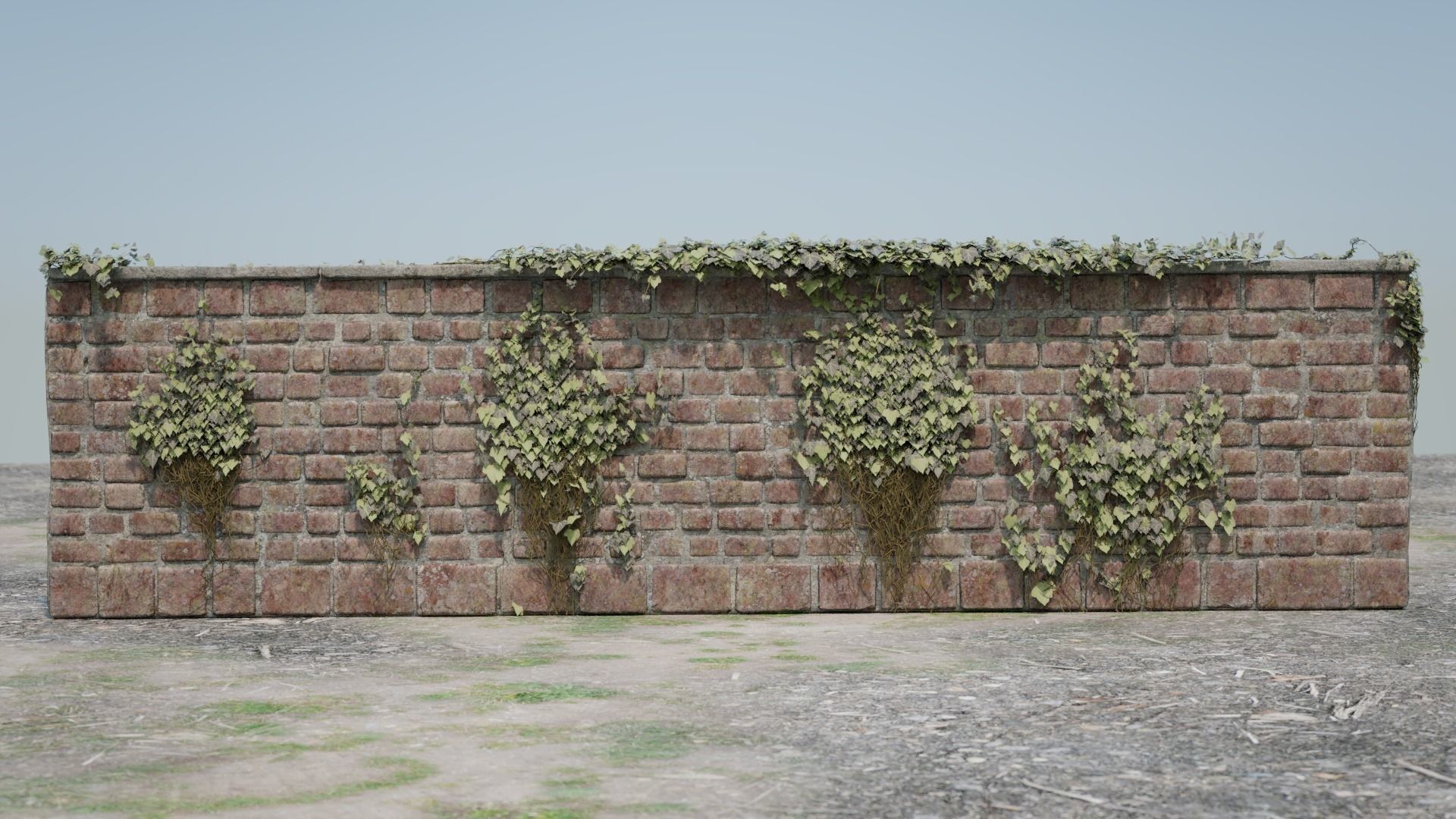 Red brick wall with ivy 3D model_2