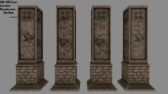 pillar 7 four pillars Low-poly 3D model