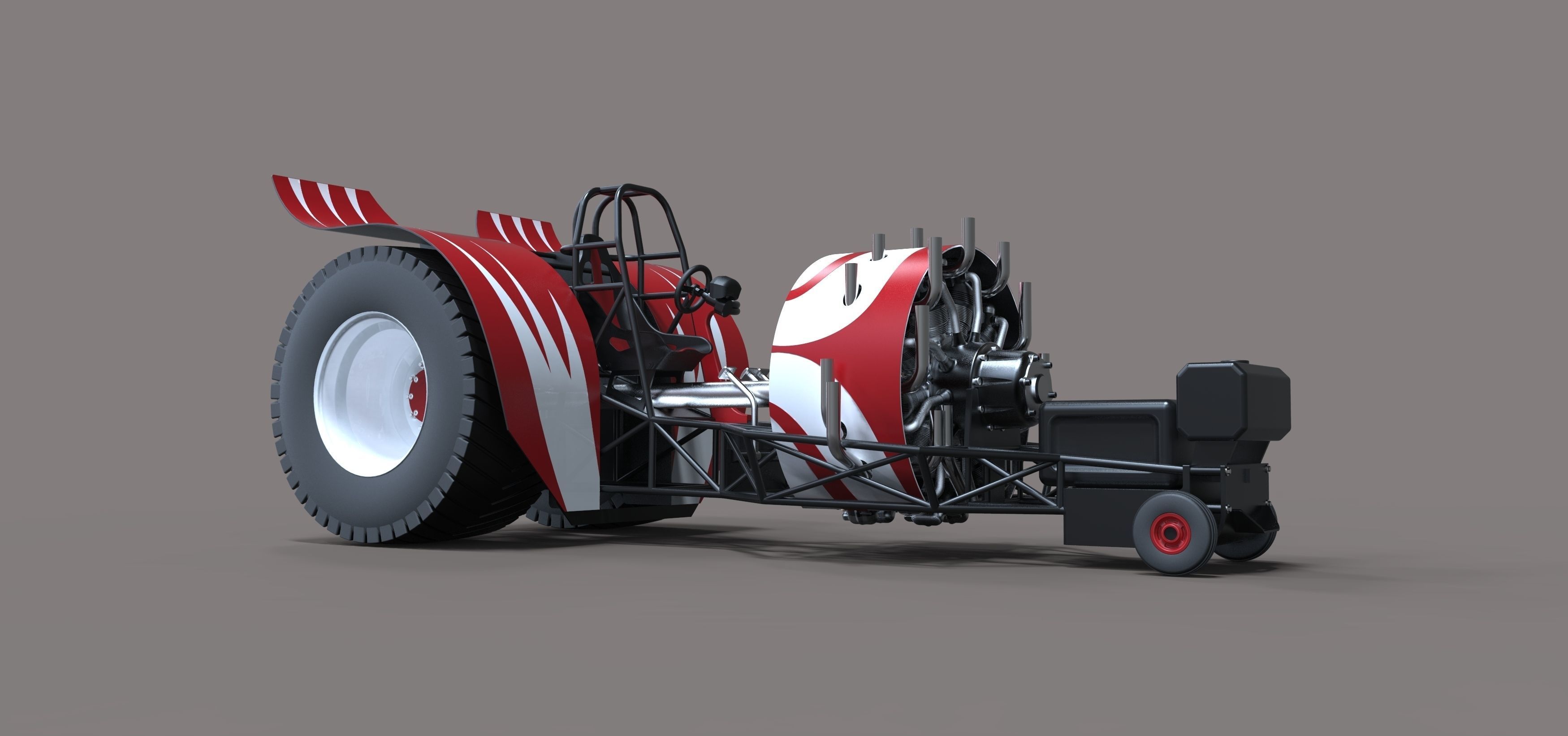 Pulling tractor with radial engine 3D model_1