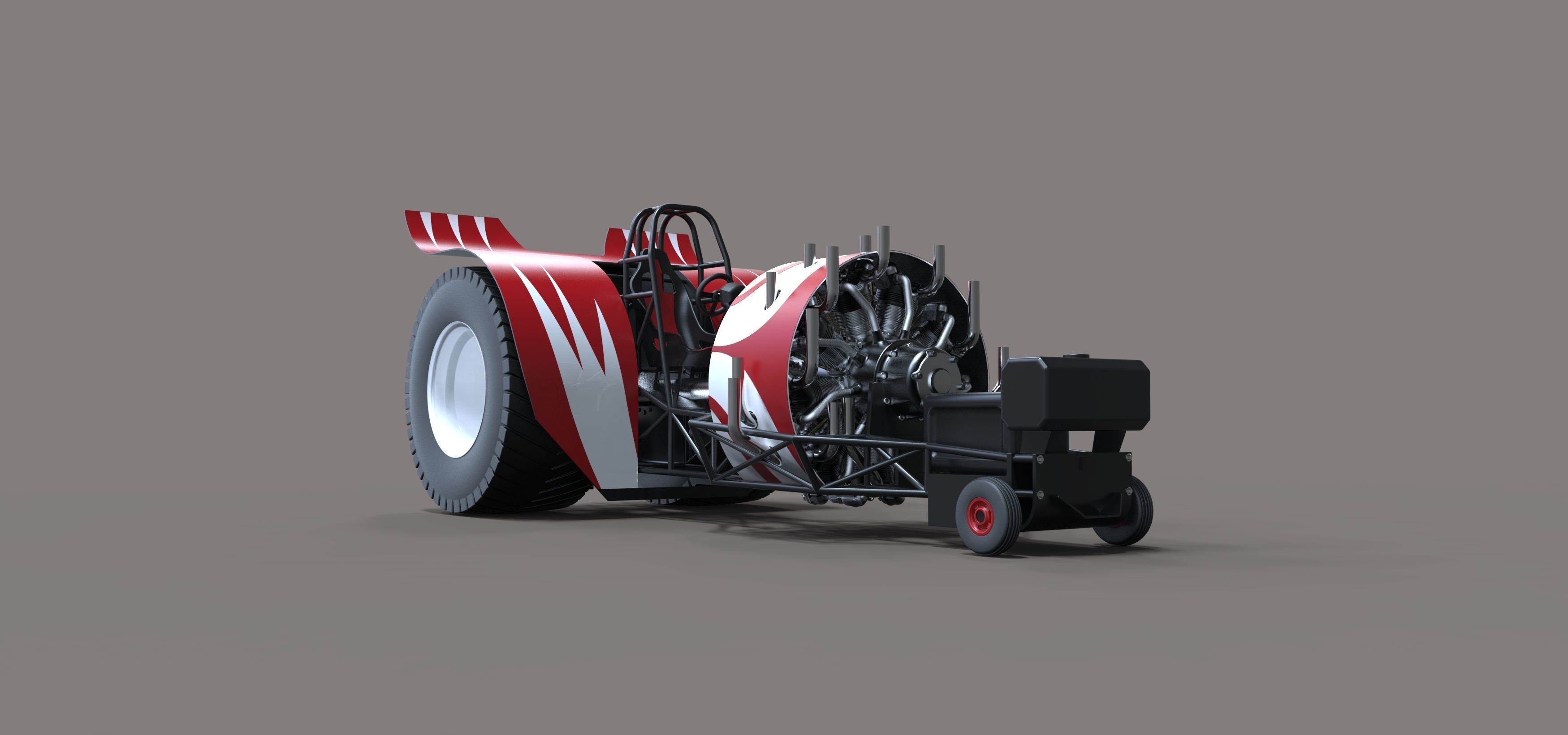 Pulling tractor with radial engine 3D model_3