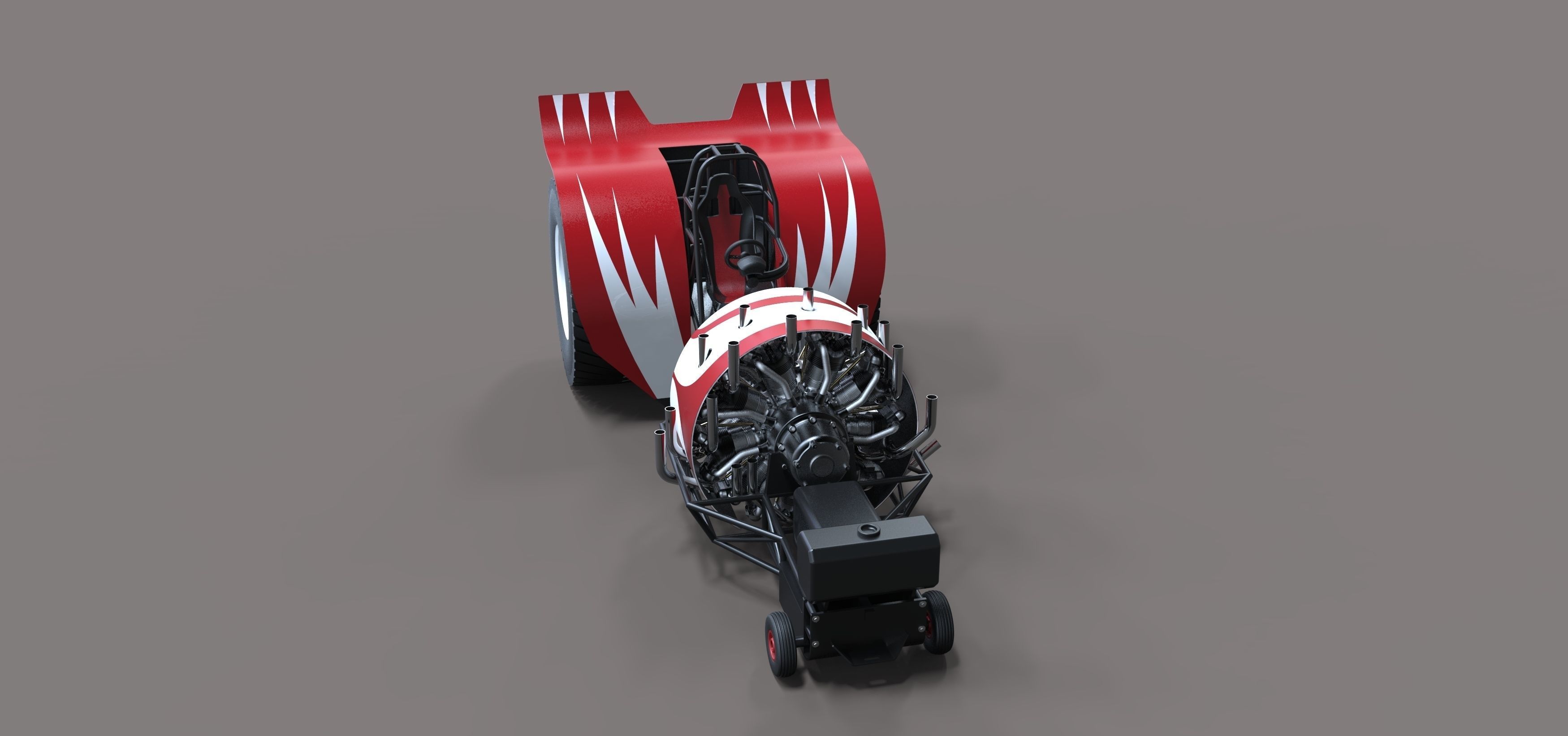 Pulling tractor with radial engine 3D model_4
