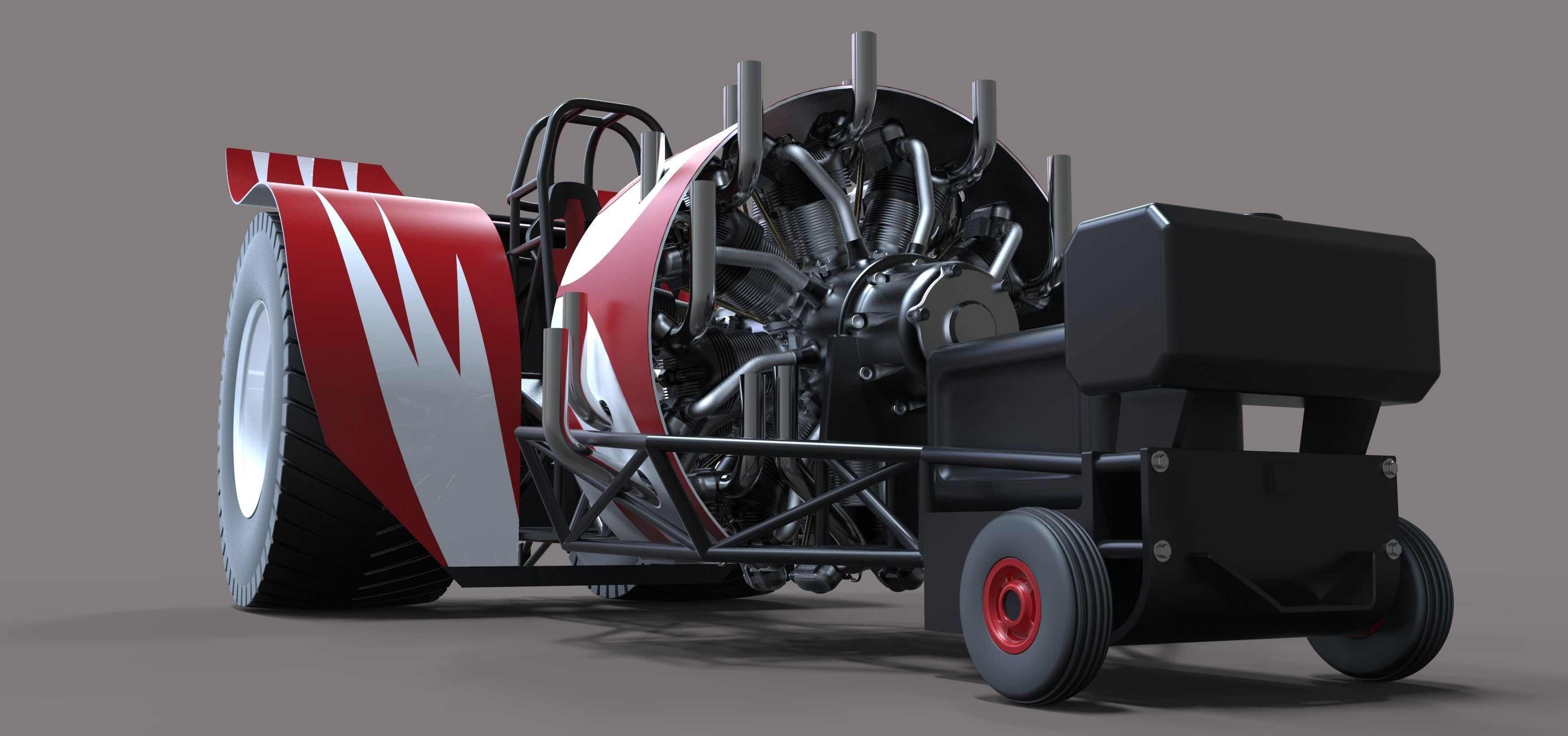 Pulling tractor with radial engine 3D model_16