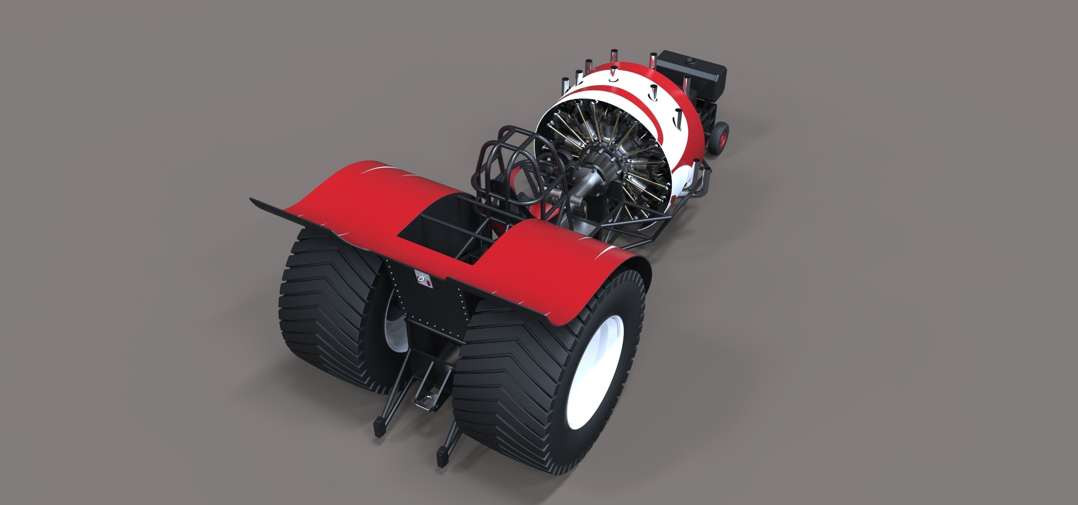 Pulling tractor with radial engine 3D model_10