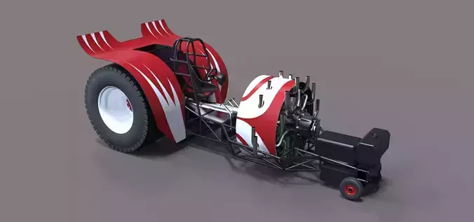 Pulling tractor with radial engine 3D model