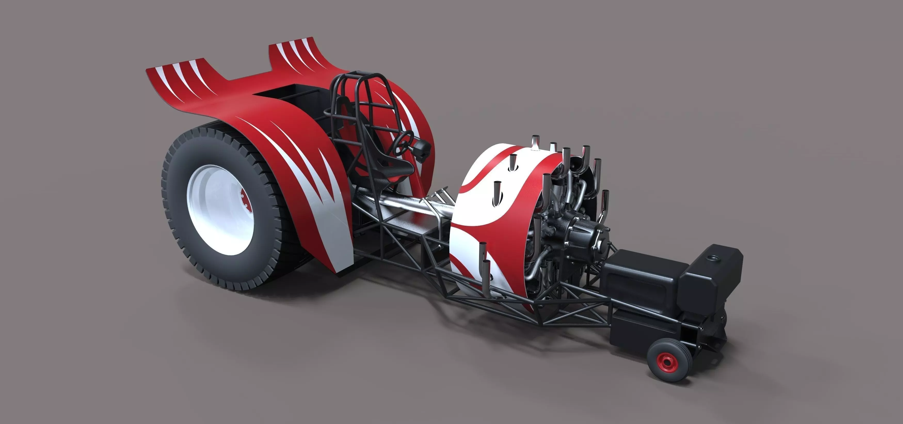 Pulling tractor with radial engine 3D model_0