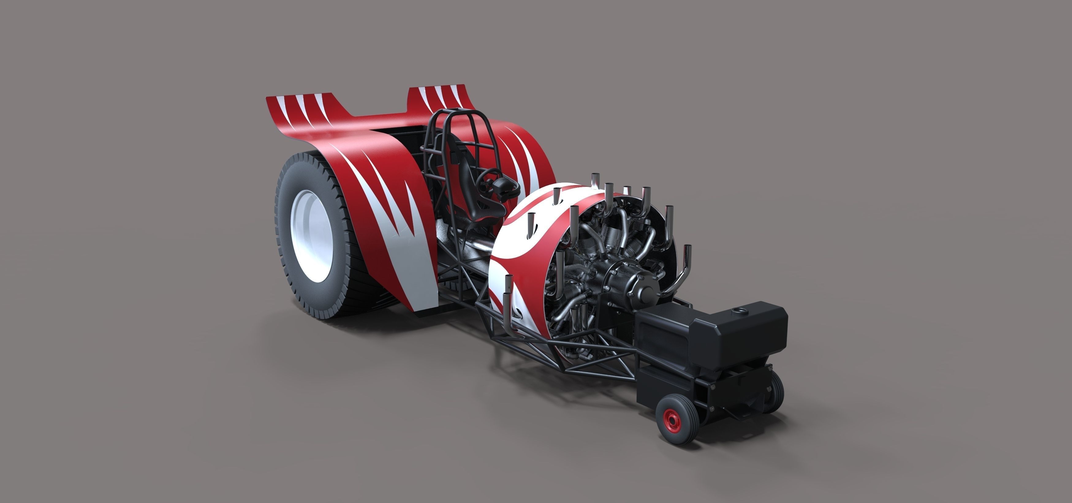 Pulling tractor with radial engine 3D model_2