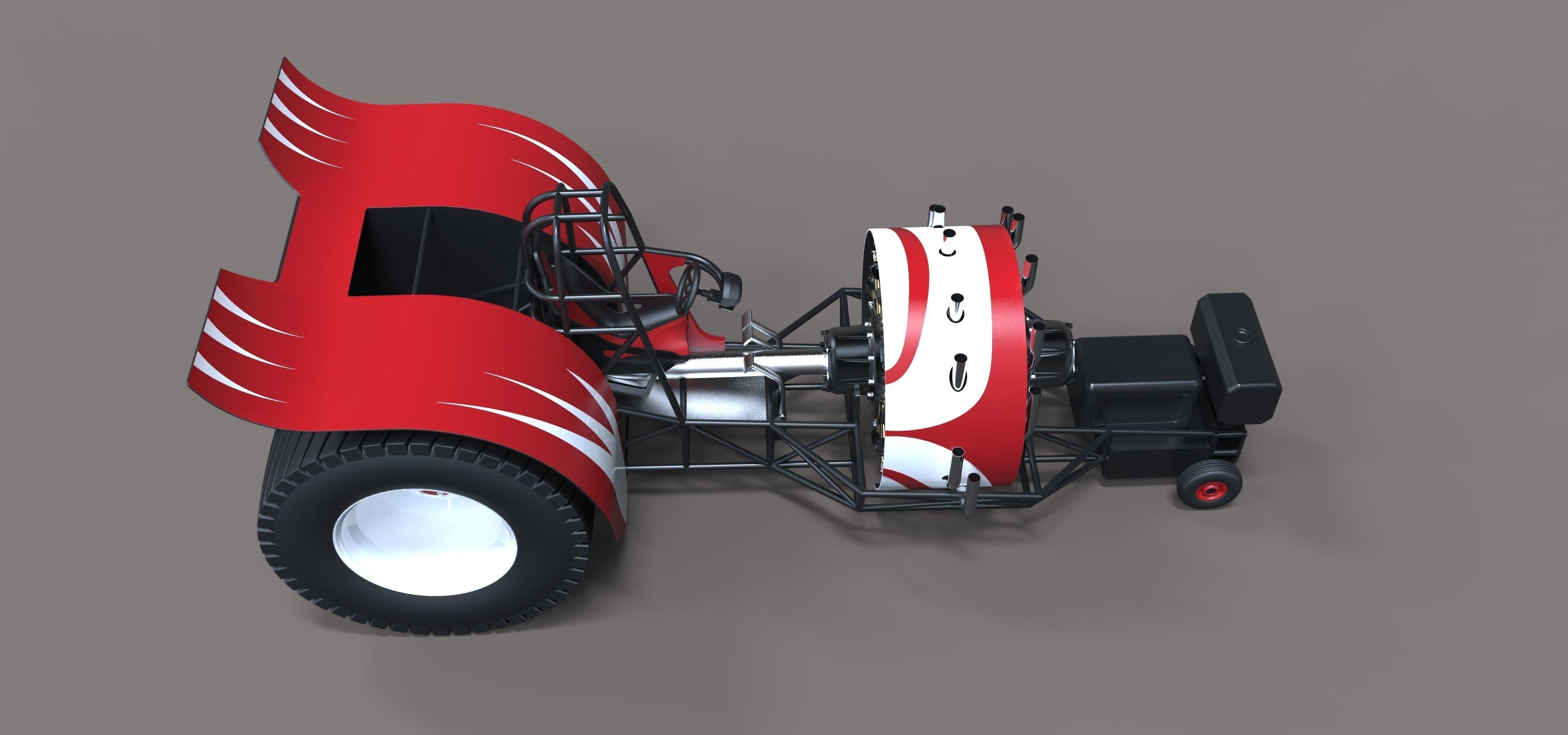 Pulling tractor with radial engine 3D model_8