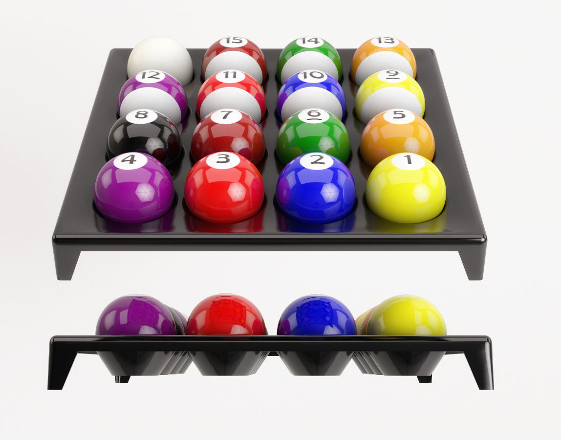 Pool Balls on plastic holder 3D model_1