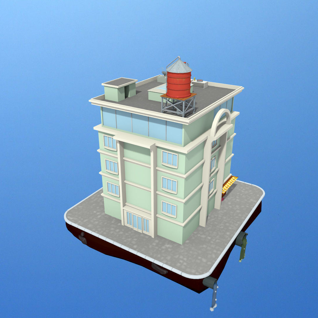 motel building Low-poly 3D model_1