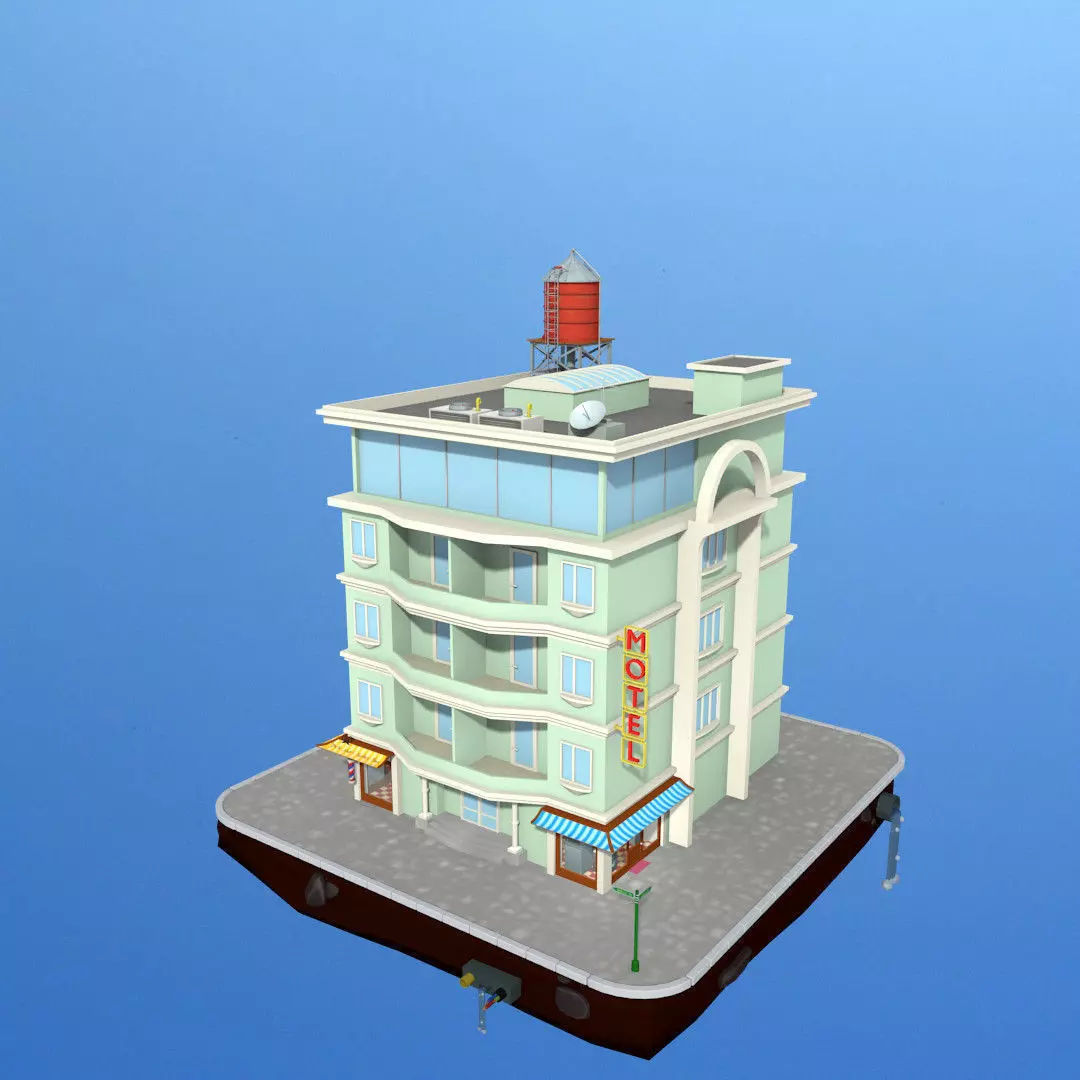 motel building Low-poly 3D model_0