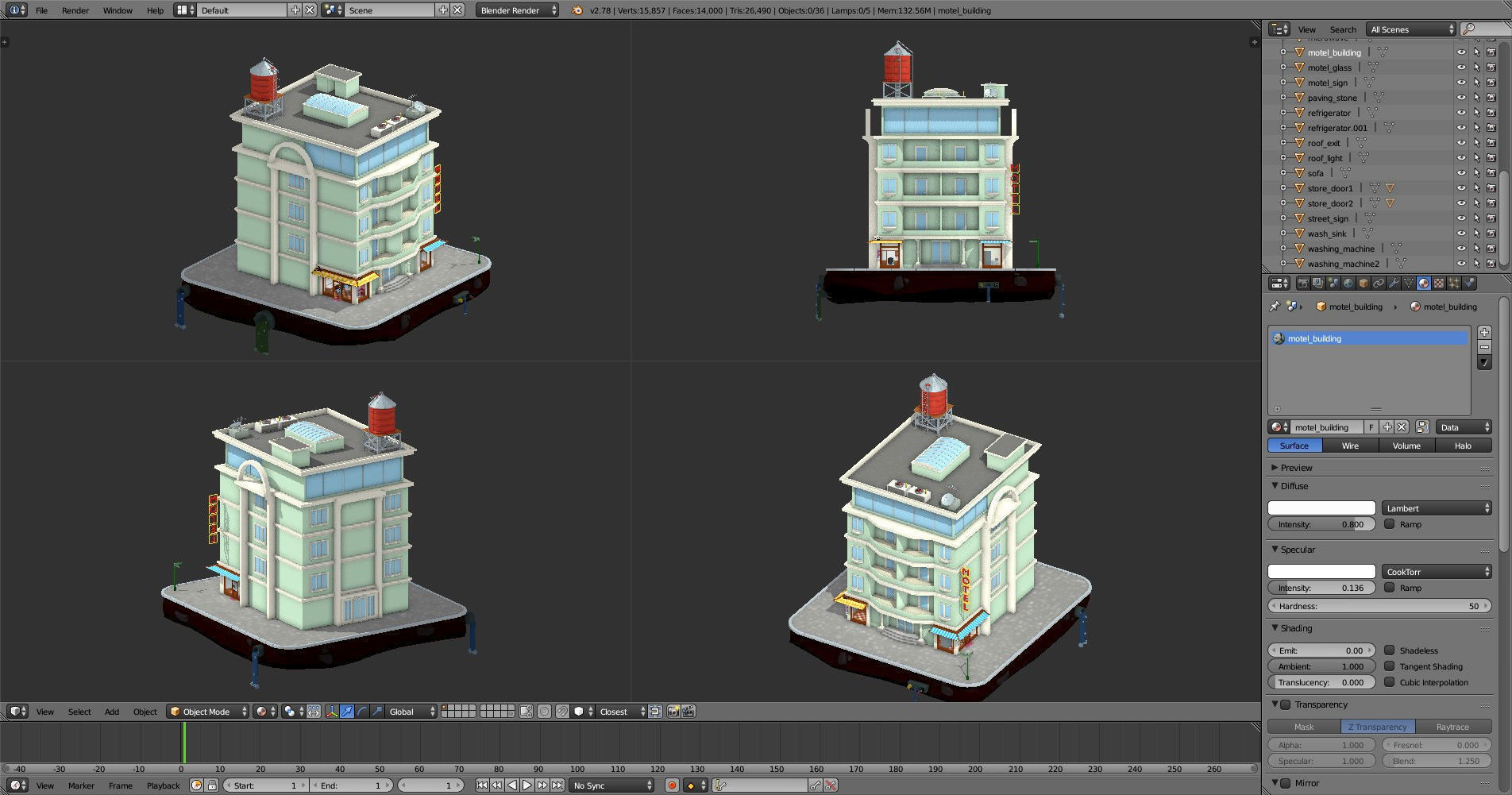 motel building Low-poly 3D model_6