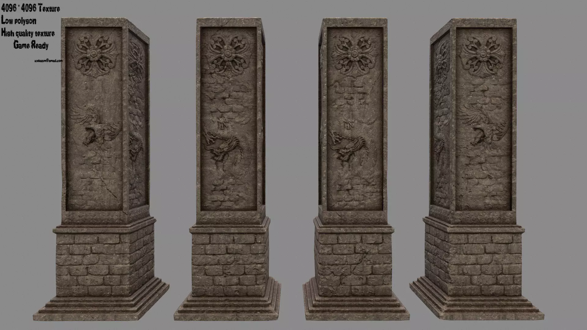 pillar 8 set of four stone columns Low-poly 3D model_0