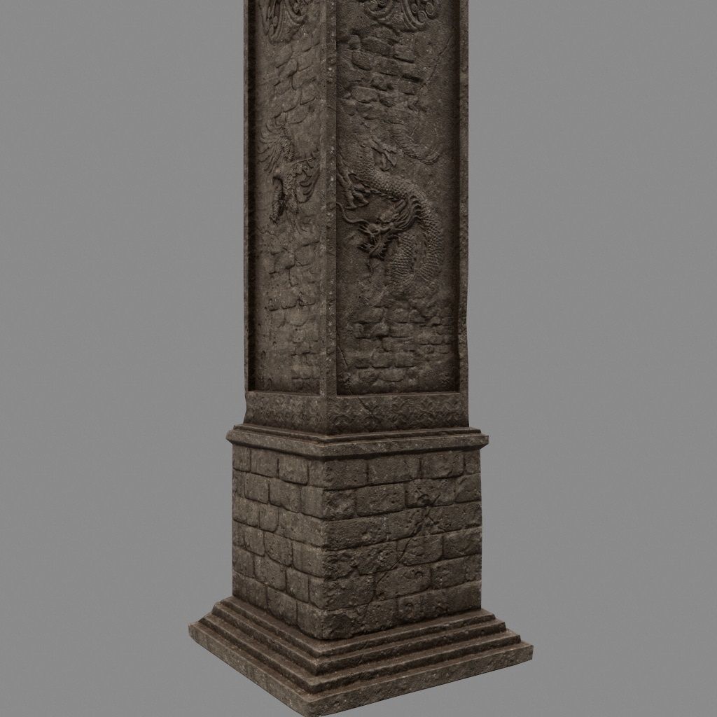 pillar 8 set of four stone columns Low-poly 3D model_2