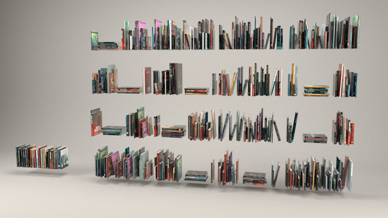 Book collection arranged 3D model_1