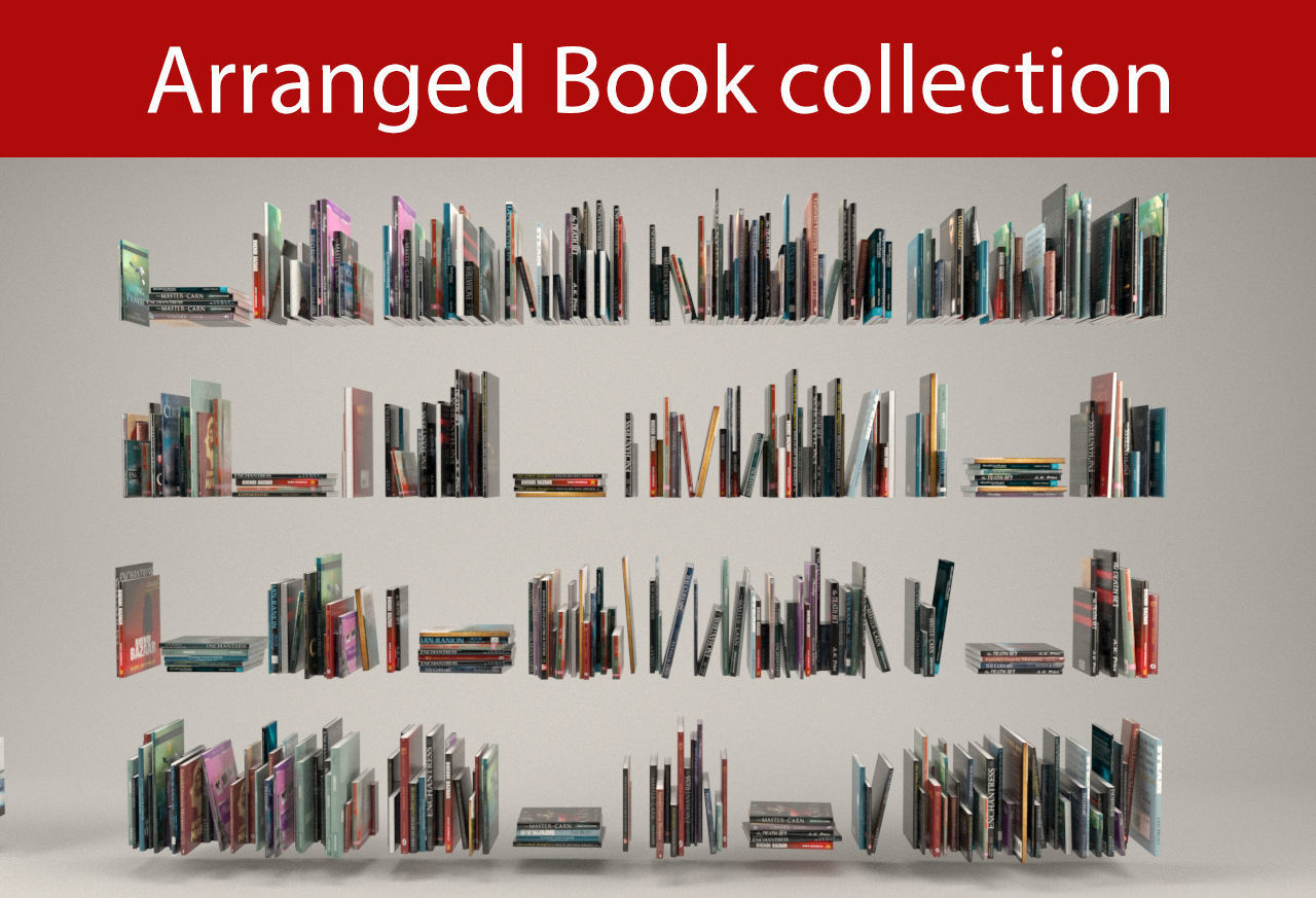 Book collection arranged 3D model_0