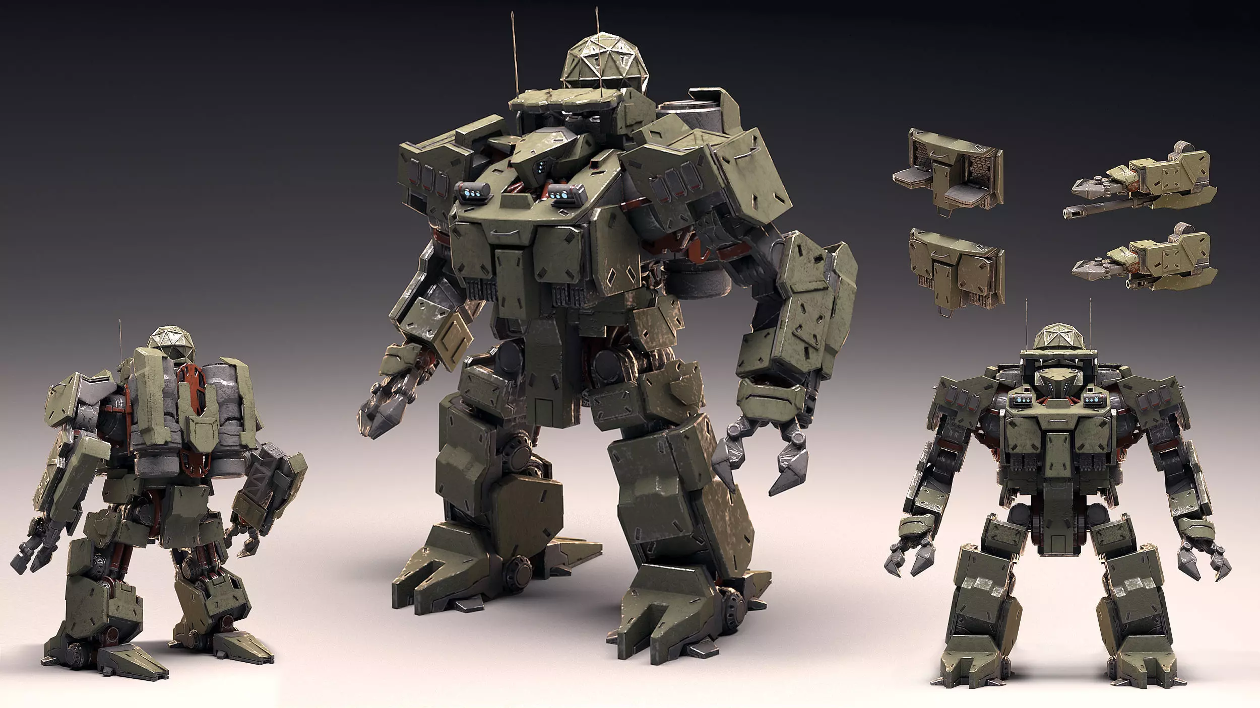 heavy Assault Mech Low-poly 3D model_0