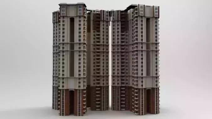 Multi-storied building Low-poly 3D model