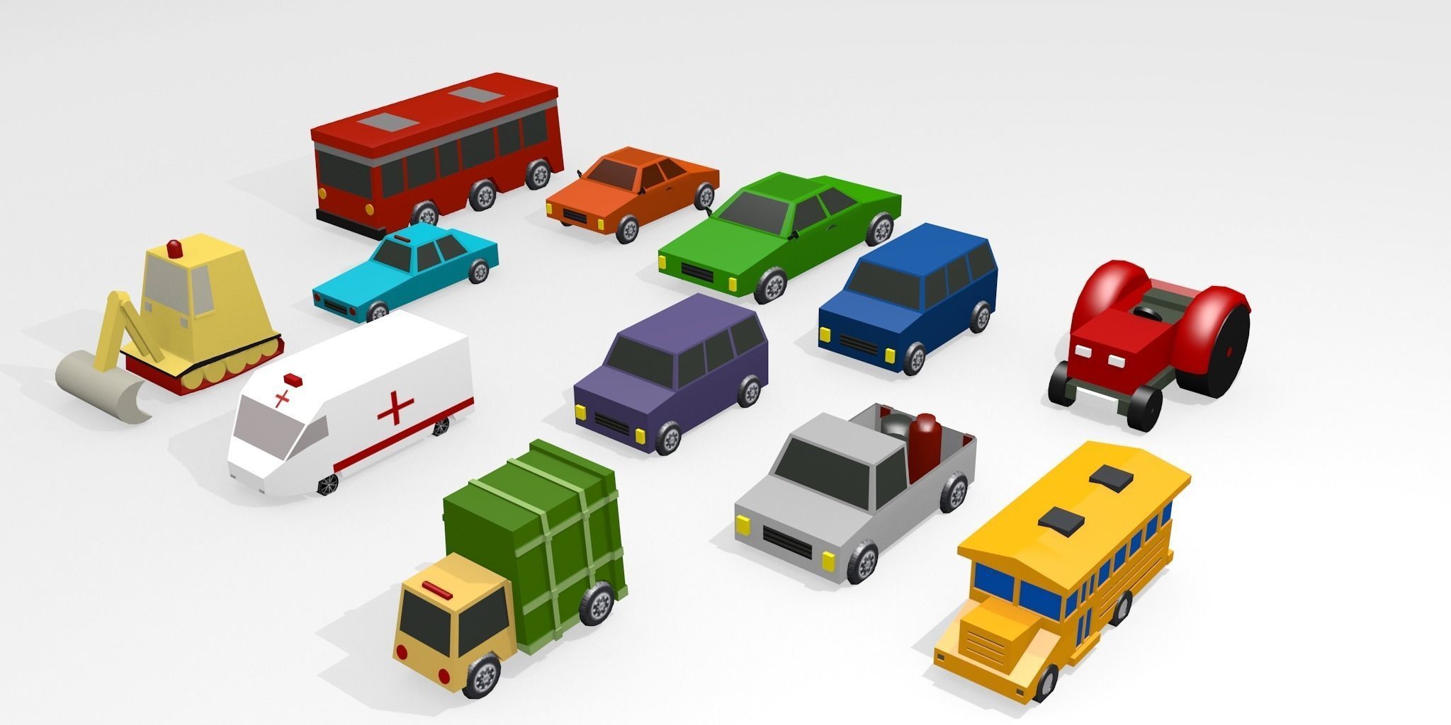 Low poly car different colored vehicles Low-poly 3D model_0
