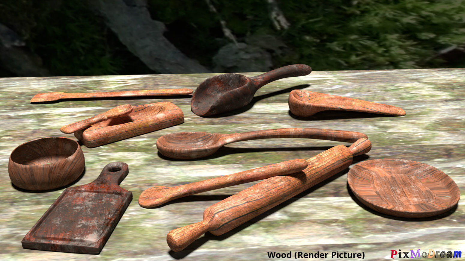 Set of medieval cooking utensils and dishes Low-poly 3D model_4