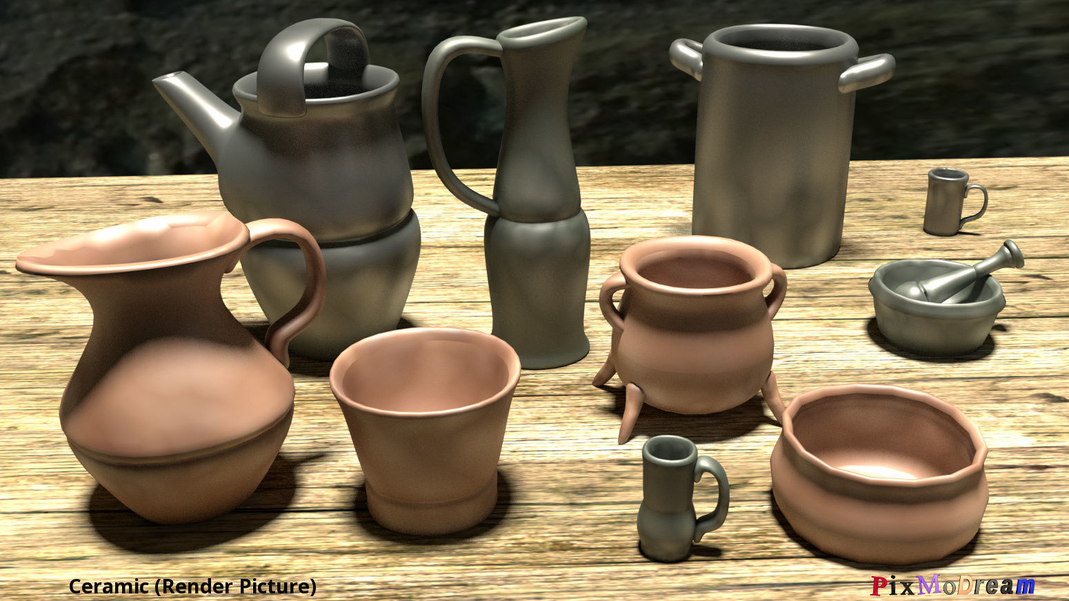 Set of medieval cooking utensils and dishes Low-poly 3D model_3