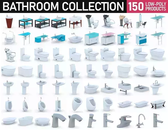 Bathroom Collection - 150 Products Low-poly 3D model