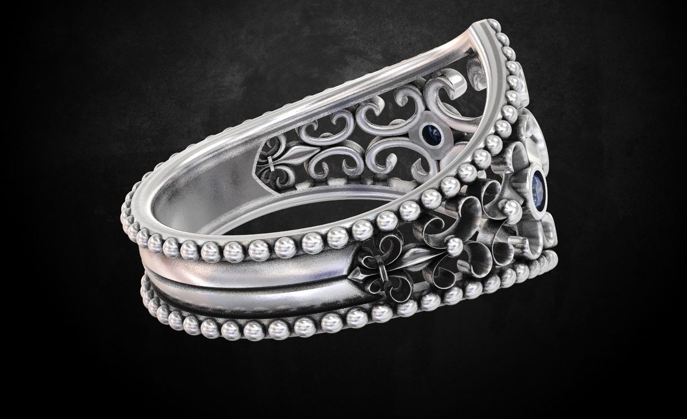 Ring with patterns and stones many size 181 3D print model_3