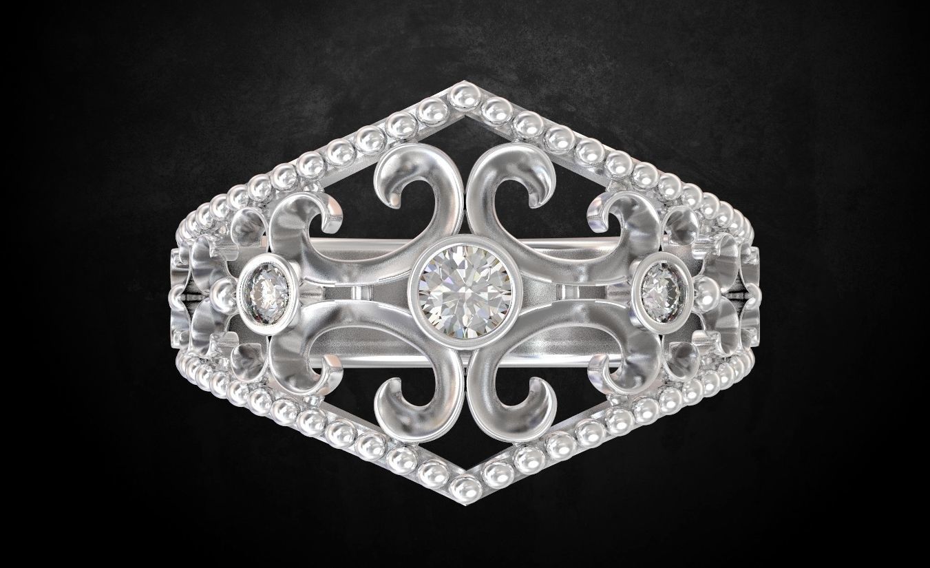 Ring with patterns and stones many size 181 3D print model_9