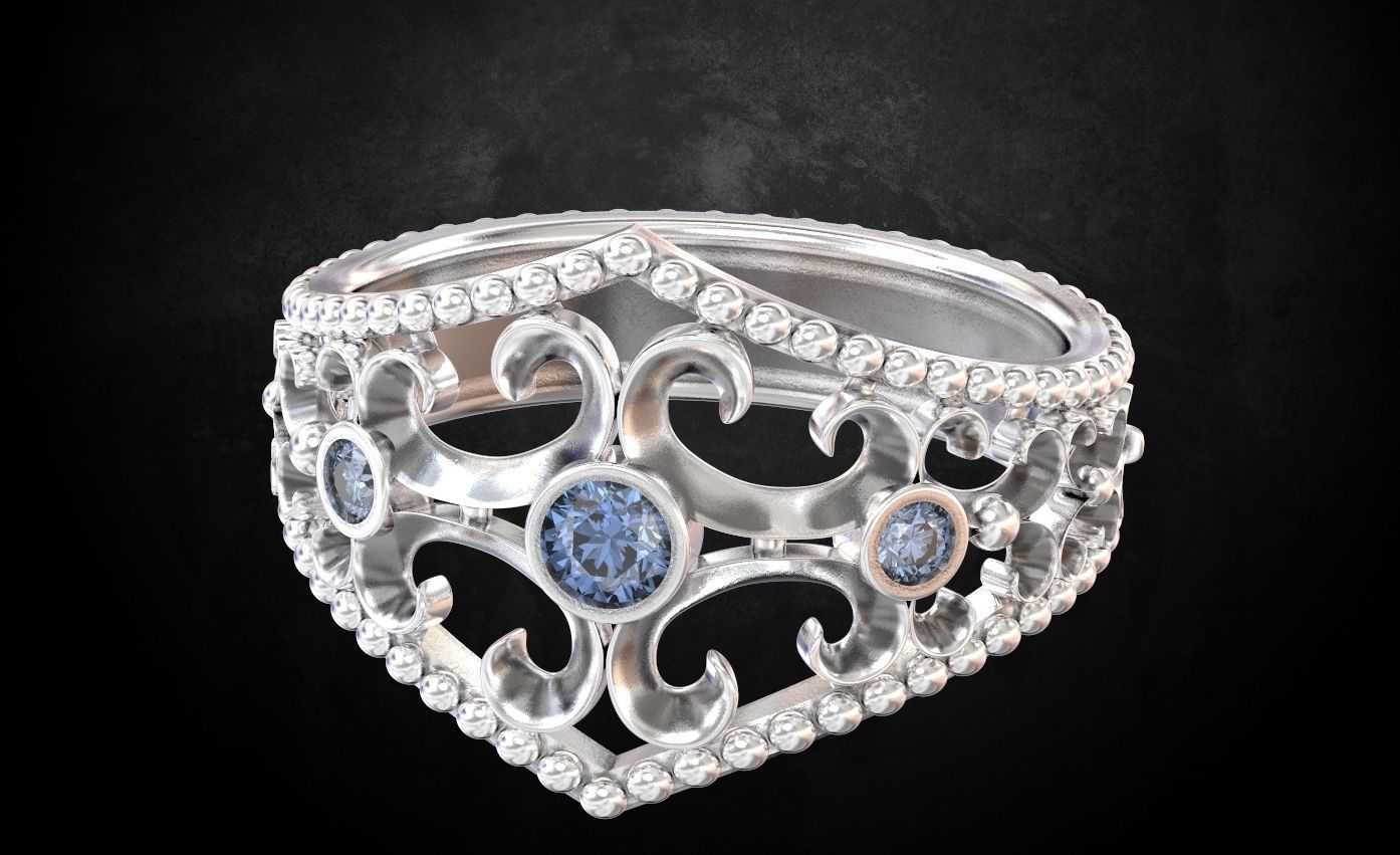 Ring with patterns and stones many size 181 3D print model_2